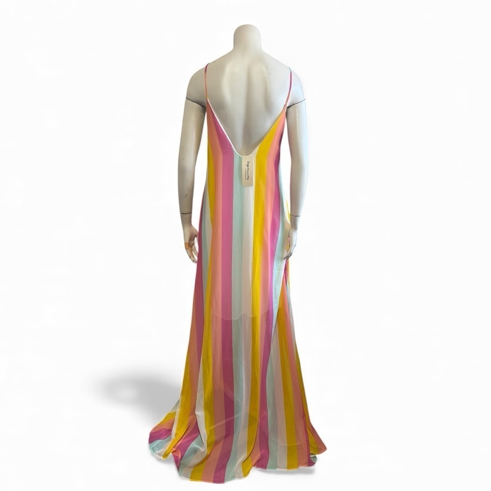 Pastel Rainbow Stripe Maxi Dress Low Back Resort Glam Vacation Cover Up Medium - Picture 6 of 14
